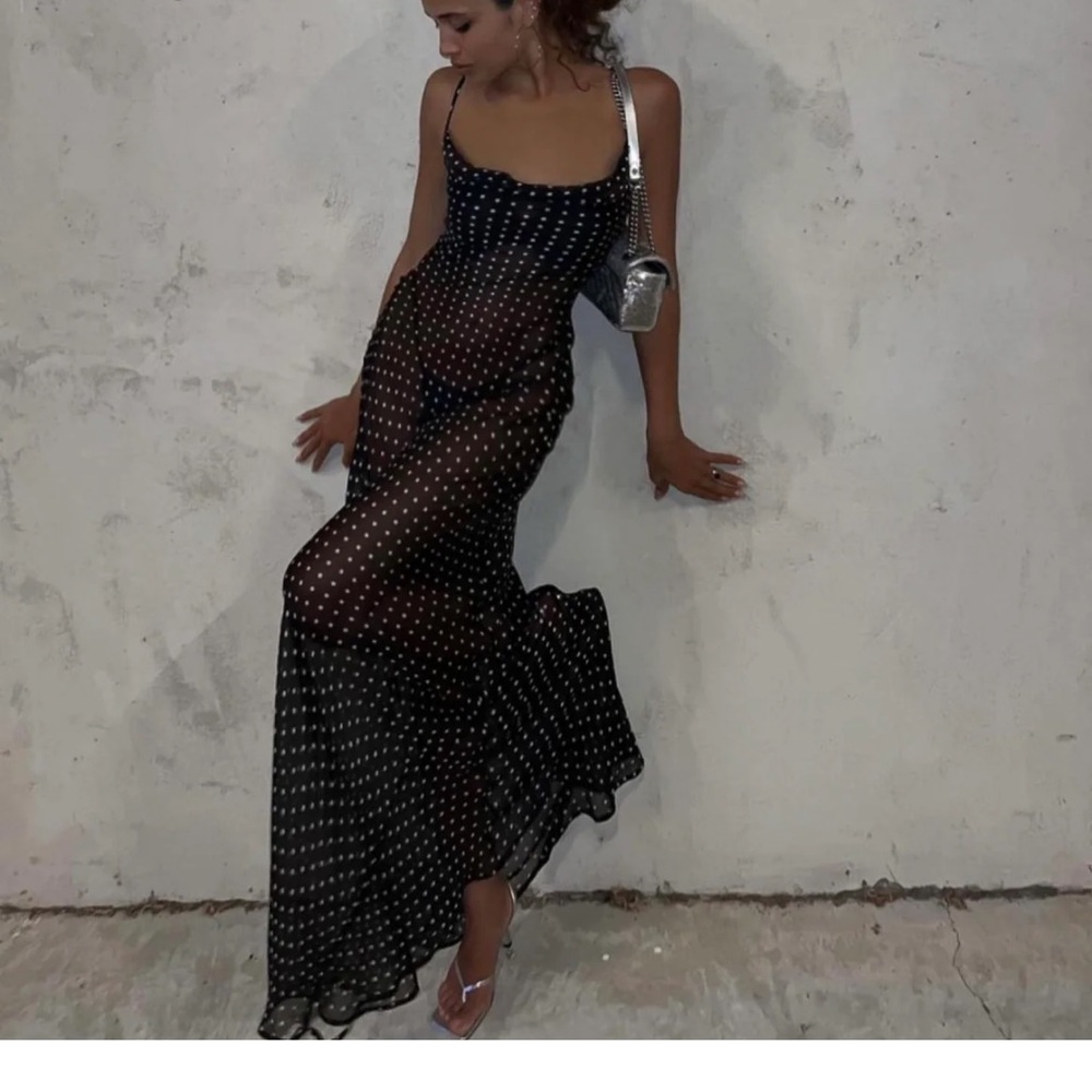 Rat and Boa Gisele Maxi Black Polka Dot Dress